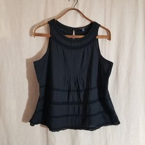 American Eagle Black Cotton Sleeveless Top Tank Pleat Pintuck Lace XL